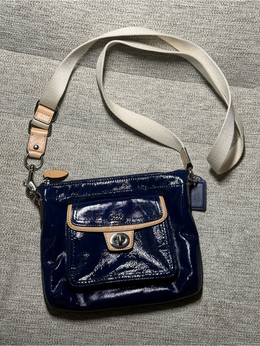 Coach Navy Genuine Patent Leather Crossbody EUC!